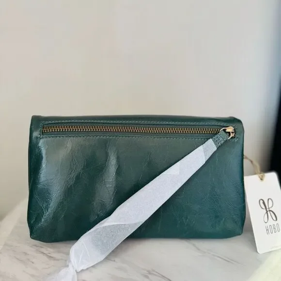 HOBO LAUREN CLUTCH LEATHER‎ WRISTLET WALLETSage Henna Luxury Leather, NWT